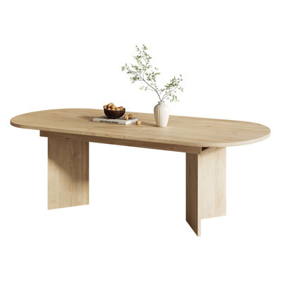 BTM 120 160cm Oval EXtendable Dining Table, Hidden Sliding EXtension, Space Saving Kitchen Table for 4 6, Oak