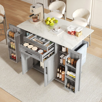 BTM 129X46(71)X91cm Kitchen Island on Wheels, Foldable Top, Storage ...