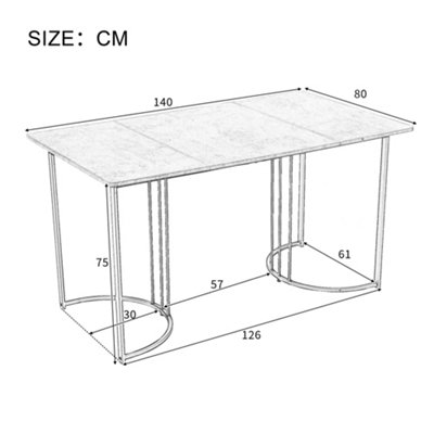 BTM 140x80cm Modern Dining Table, Marble Effect Top, Metal Frame, Adjustable Feet, White/Black