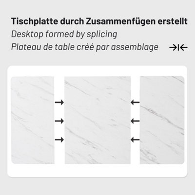 BTM 140x80cm Modern Dining Table, Marble Effect Top, Metal Frame, Adjustable Feet, White/Black