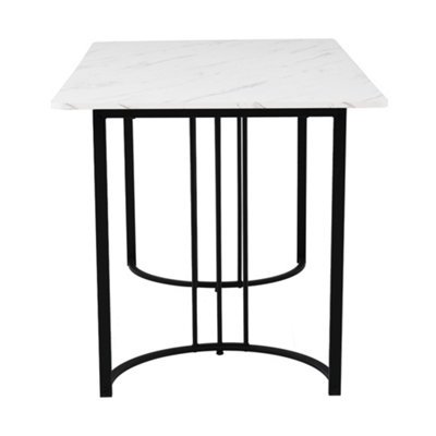BTM 140x80cm Modern Dining Table, Marble Effect Top, Metal Frame, Adjustable Feet, White/Black