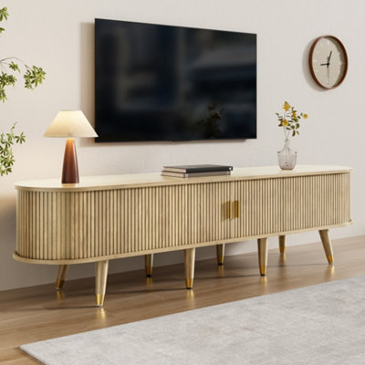 BTM 175 cm TV Cabinet with Sliding Door, Light Wood, CountryStyle