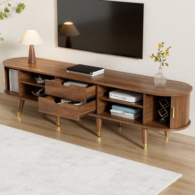BTM 175 cm TV Cabinet with Sliding Door, Walnut Look, MDF TV Stand