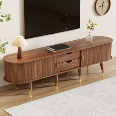 BTM 175 cm TV Cabinet with Sliding Door, Walnut Look, MDF TV Stand