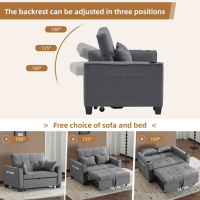 BTM 2 Seater Sofa Bed Grey with Cup Holders Pull Out Sleeper ...