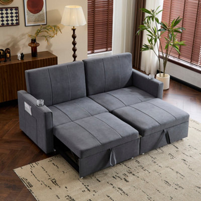 BTM 207cm King Size Pull Out Sofa Bed Convertible Fabric Chair with Cup ...