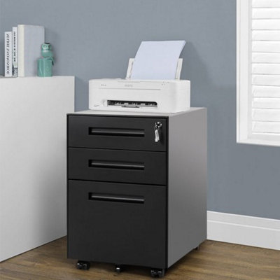 BTM 3 Drawer Steel Metal Filing Cabinet with Embedded Handle and Lock (Black)