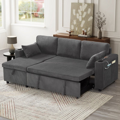 BTM 3 in 1 convertible corduroy sofa bed L shaped sleeper sofa with ...