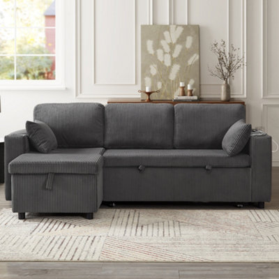 BTM 3 in 1 convertible corduroy sofa bed L shaped sleeper sofa with ...