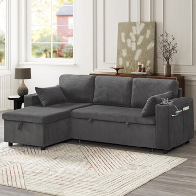 BTM 3 in 1 convertible corduroy sofa bed L shaped sleeper sofa with ...