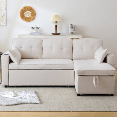 BTM 3 in 1 Convertible L Shaped Sofa Bed with Storage Chaise Cup ...