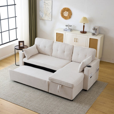BTM 3 in 1 Convertible L Shaped Sofa Bed with Storage Chaise Cup ...