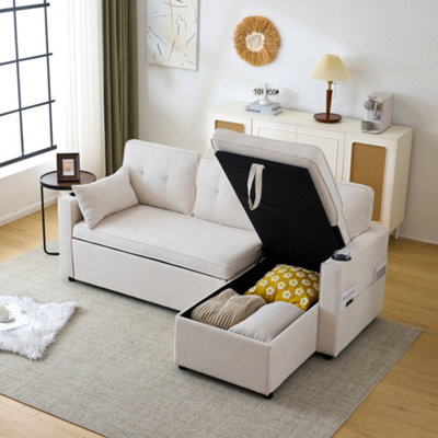 BTM 3 in 1 Convertible L Shaped Sofa Bed with Storage Chaise Cup ...