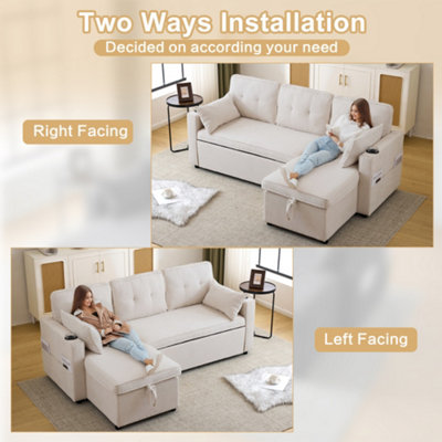 BTM 3 in 1 Convertible L Shaped Sofa Bed with Storage Chaise Cup ...