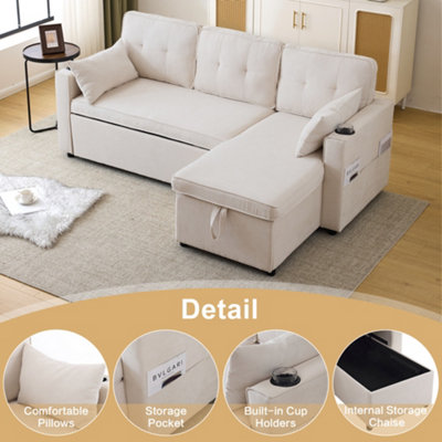 BTM 3 in 1 Convertible L Shaped Sofa Bed with Storage Chaise Cup ...