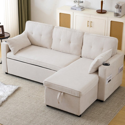 BTM 3 in 1 Convertible L Shaped Sofa Bed with Storage Chaise Cup ...