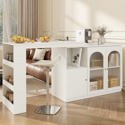 BTM 360 Rotating Bar Cabinet 120x40x97cm White Modern Storage