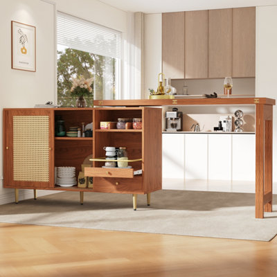 BTM 360 Rotating Brown Bar Table with Expandable Design Rattan Door ...