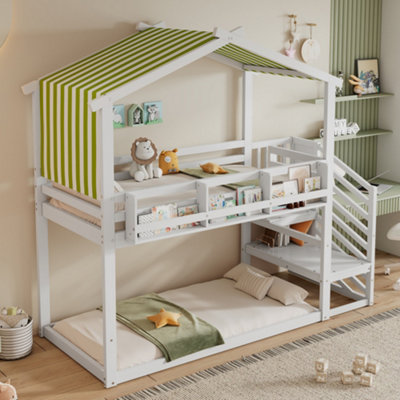 BTM 3FT Bunk Bed 90x190cm Kids Bed MDF Pine Wood Plywood with Canopy ...