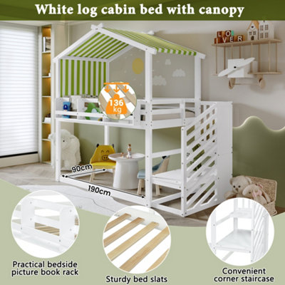 BTM 3FT Bunk Bed 90x190cm Kids Bed MDF Pine Wood Plywood with Canopy ...