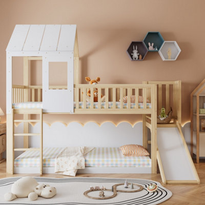BTM 3ft High Sleeper Bed with Slide, Roof And Windows, Storage Space ...