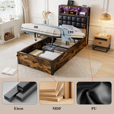BTM 3ft Hydraulic Metal Bed 90X190 cm, Single Bed with Charging Port ...