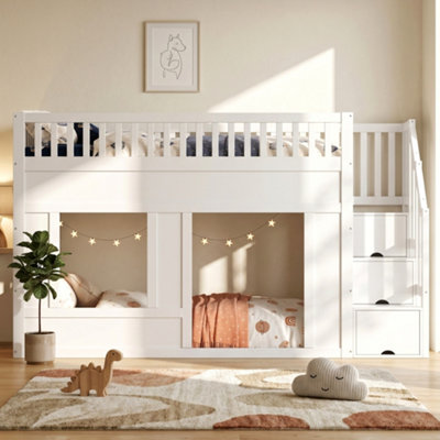 BTM 3ft Kids Loft Bunk Bed, Wooden House Bed with Storage Stairs And ...
