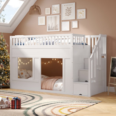 BTM 3ft Kids Loft Bunk Bed, Wooden House Bed with Storage Stairs And ...