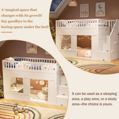 BTM 3ft Kids Loft Bunk Bed, Wooden House Bed with Storage Stairs And ...