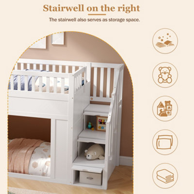 BTM 3ft Kids Loft Bunk Bed, Wooden House Bed with Storage Stairs And ...