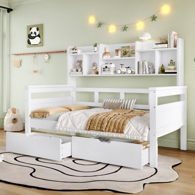 BTM 3ft Kids Wooden Bed with 2 Drawers Bookcase Headboard, Space Saving ...