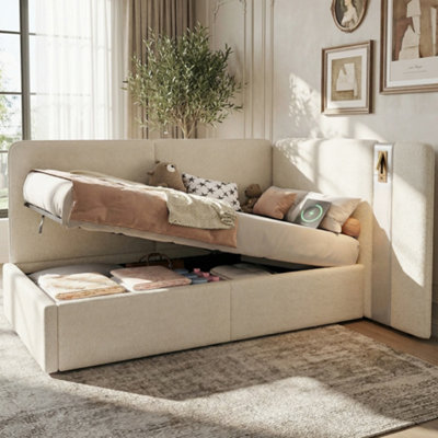 BTM 3ft L-Shaped Daybed, Hydraulic Storage, USB & Reading Light