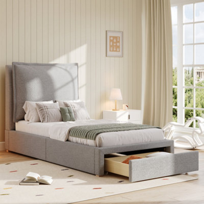 BTM 3ft Single Bed 90X190cm with Slatted Frame, Upholstered Headboard ...