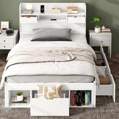BTM 3ft Single Bed 90X190cm, with USB, Drawers Storage Cabinet ...