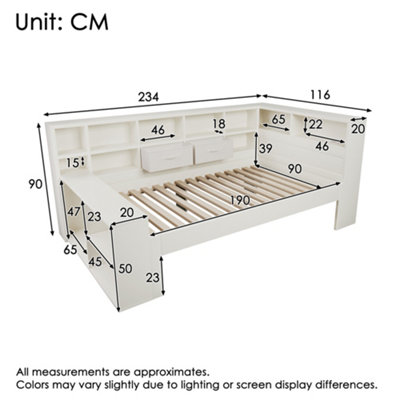 BTM 3ft Single Bed with Storage & USB Type-C, 90x190cm Platform Bed ...
