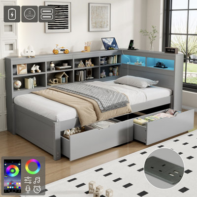 BTM 3ft Single Daybed with 2 Drawers & Side Storage, LED Bed with ...