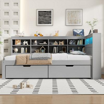 BTM 3ft Single Daybed with 2 Drawers & Side Storage, LED Bed with ...