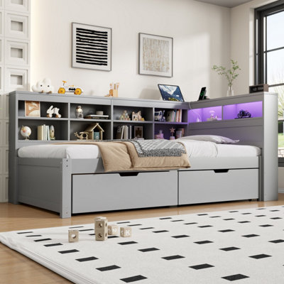 BTM 3ft Single Daybed with 2 Drawers & Side Storage, LED Bed with ...