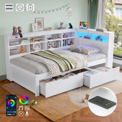BTM 3ft Single Daybed with 2 Storage Drawers, LED Bed Frame with ...