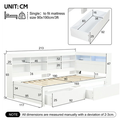 BTM 3ft Single Daybed with 2 Storage Drawers, LED Bed Frame with ...