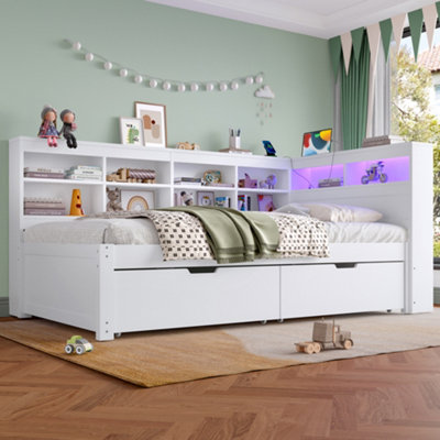 BTM 3ft Single Daybed with 2 Storage Drawers, LED Bed Frame with ...