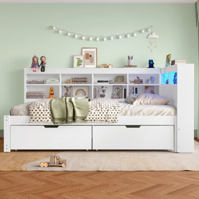 BTM 3ft Single Daybed with 2 Storage Drawers, LED Bed Frame with ...