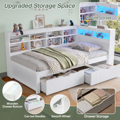 BTM 3ft Single Daybed with 2 Storage Drawers, LED Bed Frame with ...