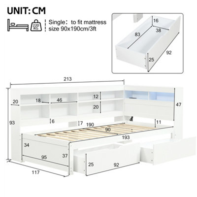 BTM 3ft Single Daybed with 2 Storage Drawers, LED Bed Frame with ...