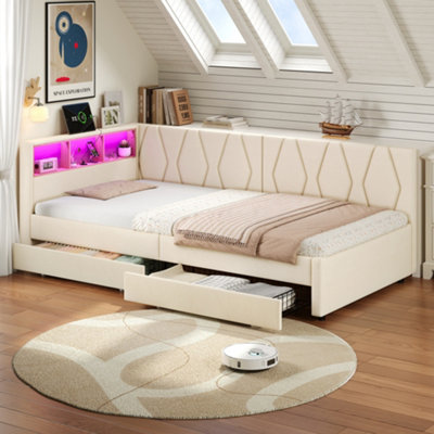 BTM 3ft Single Daybed with Two Storage Drawers LED Bed Frame with ...