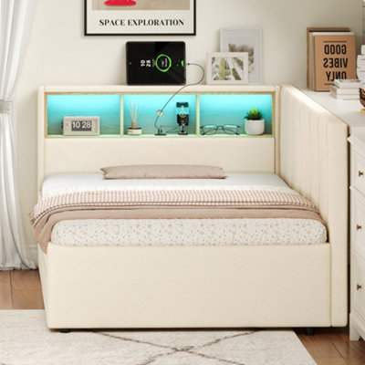 BTM 3ft Single Daybed with Two Storage Drawers LED Bed Frame with ...