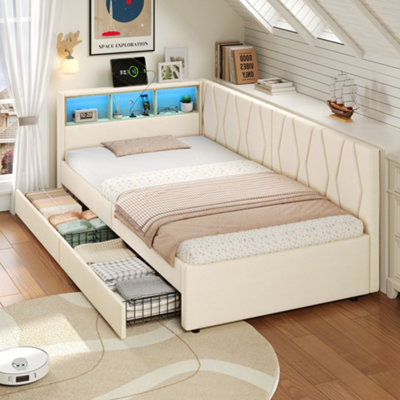 BTM 3ft Single Daybed with Two Storage Drawers LED Bed Frame with ...