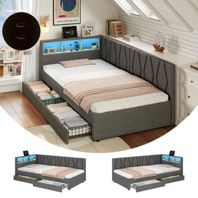 BTM 3ft Single Daybed with Two Storage Drawers LED Bed Frame with ...