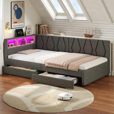 BTM 3ft Single Daybed with Two Storage Drawers LED Bed Frame with ...