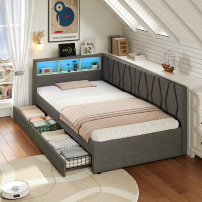 BTM 3ft Single Daybed with Two Storage Drawers LED Bed Frame with ...